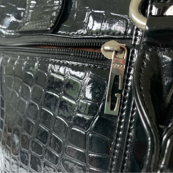 Authentic Gucci mini purse black crocodile print locking purse suede lining - Picture 7 of 15